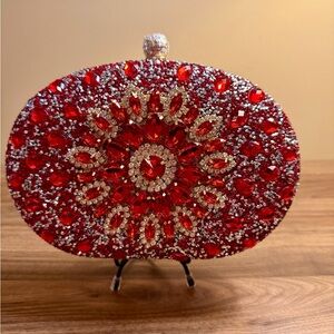 Stunning Red, Gold and Silver Crystal Evening Clutch